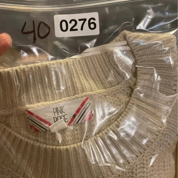 PINK Rose crewneck knit sweater with lace up detail on front upper arm area. - Picture 9 of 9